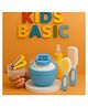 KIDS BASIC Baby Care Grooming Essential Combo | Soft Powder Puff with Built-In Storage Case  + Nail Cutter + Nose Sucker + Hair Brush & Comb Set- Blue, Yellow, Yellow, Blue