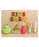 KIDS BASIC Baby Care Grooming Essential Combo | Soft Powder Puff with Built-In Storage Case  + Nail Cutter + Nose Sucker + Hair Brush & Comb Set- Green, Green, Pink, Green