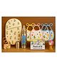 KIDS BASIC Newborn Essentials Gift Combo | Muslin Warm Sleeping Bag + Stainless Steel Feeding Bottle + 6 Muslin Hankies + 3 Knot Bibs + Wooden Rattle- Horse + Elephant + Purple
