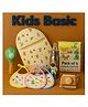 KIDS BASIC Newborn Essentials Gift Combo | Muslin Warm Sleeping Bag + Stainless Steel Feeding Bottle + 6 Muslin Hankies + 3 Knot Bibs + Wooden Rattle- Horse +Astronaut + Green