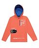 Under Fourteen Only Full Sleeves Typography Printed Sequins Embellished Hooded Light Winter Sweatshirt - Orange