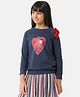 Under Fourteen Only Full Sleeves Ladybug Foil Printed Bow Applique Detailed Light Winter Sweatshirt - Navy Blue