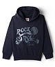Under Fourteen Only Full Sleeves Rock & Roll Soul Text Printed Hooded Light Winter Sweatshirt - True Navy