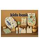 KIDS BASIC Newborn Essential Combo-Muslin Sleeping Bag,Teddy Powder Puff,Nail Cutter,Hair Brush & Comb,3 Bibs,5 Muslin Hankie,3-in-1 Brush,Wooden Rattle&2 Woolen Vest-Dino Print+ Y+ Y+G+G+G+WC