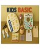 KIDS BASIC Newborn Essential Combo-Muslin Sleeping Bag,Teddy Powder Puff,Nail Cutter,Hair Brush & Comb,3 Bibs,5 Muslin Hankie,3-in-1 Brush,Wooden Rattle&2 Woolen Vest-Teddy Print+B+G+B+B+P+WC
