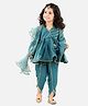 Fairies Forever Satin Woven Three Fourth Sleeves Lace Embellished Angrakha Top And Dhoti With Dupatta - Teal Blue