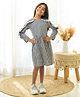 Fairies Forever Cotton Knit Full  Sleeves Checked & Frill Embroidered Dress - White