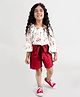 Fairies Forever Cotton Knit  Three Fourth Sleeves Floral Printed Top & Shorts - Red