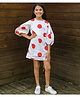 Fairies Forever Cotton Knit  Three Fourth Puffed Sleeves  Polka Dots Printed Dress - White