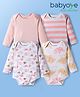 Babyoye Interlock Knit Full Sleeves Striped Onesies with Animal & Polka Dot Print Pack of 4 - Multicolor