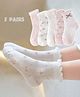 Ziory Cotton Set Of 5 Floral & Bow Applique Detailed Socks - Pink & White