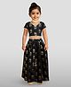JBN Creation Silk Woven Half Sleeves Foil Roses Printed Lehenga Choli With Dupatta Set - Black