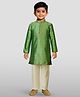 JBN Creation Silk Woven Full Sleeves Abstract Embroidered & Lace Embellished Kurta Pyjama Set - Green