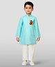 JBN Creation Cotton Woven Navratri Theme Full Sleeves Maa Durga Printed Kurta Pyjama Set - Aqua