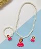 Little Peas Doll Applique Detailed Pearl Embellished Necklace With Bracelet & Ring Jewellery Set - White