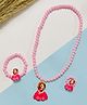 Little Peas Doll Applique Detailed Pearl Embellished Necklace With Bracelet & Ring Jewellery Set - Light Pink