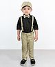 BAD BOYS Cotton Knit Full Sleeves Thread Work Embroidered Shirt Pant With Suspender Bow & Cap Set - Green