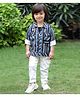 BAD BOYS Blended Woven Take A Hike Text Printed Tee & Pant With Full Sleeves Striped Shirt Set - Blue