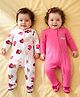 Babyoye 100% Cotton Interlock Knit Full Sleeves Footed Sleepsuit With Eco Jiva Finish & Animal Print Pack Of 2 - White & Pink