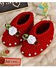 Love Crochet Art Wool Pearl Embellished Booties - Red