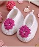 Love Crochet Art Wool Dahlia  Embellished  Booties - White & Pink