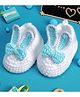 Love Crochet Art Wool Rabbit Detailed Booties - White & Blue
