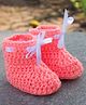 Love Crochet Art Wool Ribbon Applique Detailed  Booties - Peach