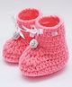Love Crochet Art Wool Floral Applique Detailed Booties - Pink