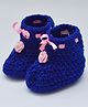 Love Crochet Art Wool Floral Applique Detailed Booties - Blue