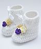 Love Crochet Art Wool Floral Applique Detailed Booties - White