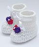 Love Crochet Art Wool Floral Applique Detailed Booties - White