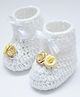 Love Crochet Art Floral Applique Detailed Bow Embellished Booties - White