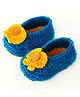 Love Crochet Wool Art Floral Applique Detailed Booties - Blue