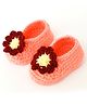 Love Crochet Art Booties With Flower Applique - Peach