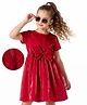 Hola Bonita Woven Half Sleeves Party Dress with Bow Belt - Red