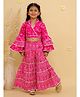 Junitos Pure Cotton Woven Full Sleeves Leaf & Abstract Printed Top Sharara Set - Pink