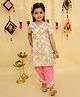 Junitos Cotton Woven Half Sleeves Floral Printed Gota Lace Embellished Kurti Dhoti Set - Yellow