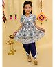 Junitos Cotton Woven Half Sleeves Floral Printed Gota Lace Embellished Kurti Dhoti Set - Grey