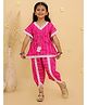 Junitos Cotton Woven Half Sleeves Chevron Printed Lace Detailed Top & Dhoti Set - Pink