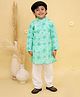 Junitos Cotton Woven Full Sleeves Floral Printed Kurta Pyjama Set - Green