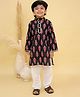 Junitos Cotton Woven Full Sleeves Ikat Printed Kurta Pyjama Set - Black