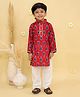 Junitos Cotton Woven Full Sleeves Ikat Printed Kurta Pyjama Set - Red
