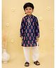 Junitos Cotton Woven Full Sleeves Ikat Printed Kurta Pyjama Set - Blue