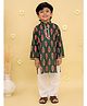 Junitos Cotton Woven Full Sleeves Ikat Printed Kurta Pyjama Set - Green