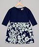 The Sandbox Cothing Co Cotton Knit Three Fourth Sleeves Floral Printed Dress - Navy Blue