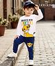 Babyhug Disney Single Jersey Knit Full Sleeves T-Shirt & Lounge Pant Set with Lion King Graphic - Navy Blue & White