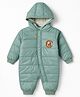 ToffyHouse Woven Full Sleeves Winter Wear Hooded Romper With Animal Applique - Turquoise