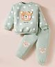 Little Kangaroos Fur Woven Full Sleeves Winter Wear T-Shirt & Joggers Set with Bear & Polka Dot Print & Patch - Light Green