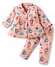 Mom's pet Fleece Knit Full Sleeves Clouds Printed Night Suit Set - Peach