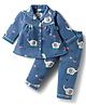 Mom's pet Fleece Knit Full Sleeves Elephant Printed Night Suit Set - Dark Blue